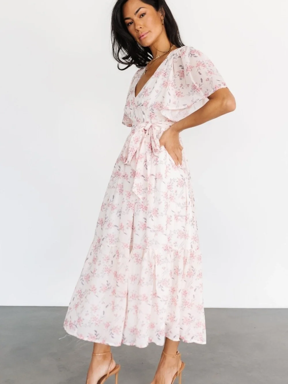 Baltic Born Iris Midi Dress | Blush Floral Size LL - Picture 3 of 5